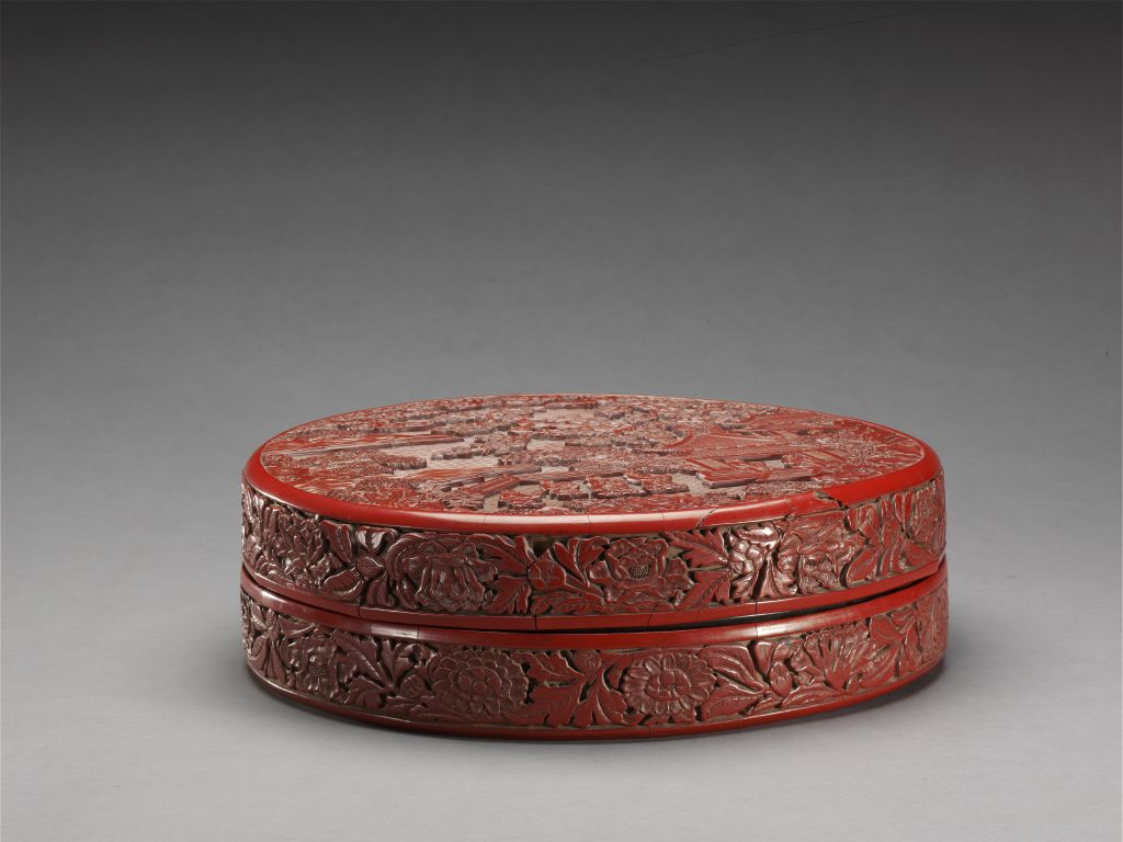 图片[1]-Carved red courtyard Kaoshitu round box-China Archive